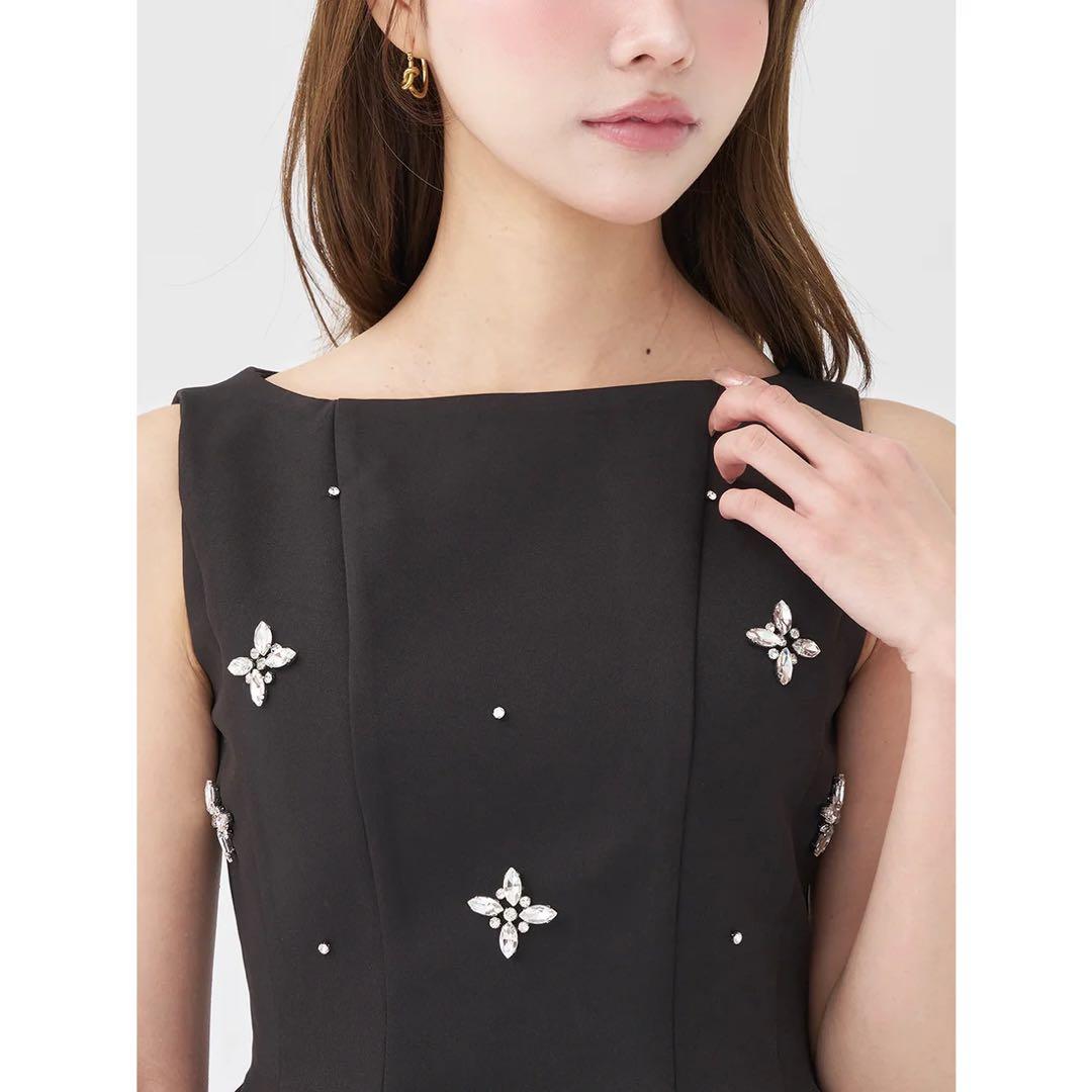 新品タグ付 ダーリッチ ビジューフレアバルーンミニドレス フリー ブラック