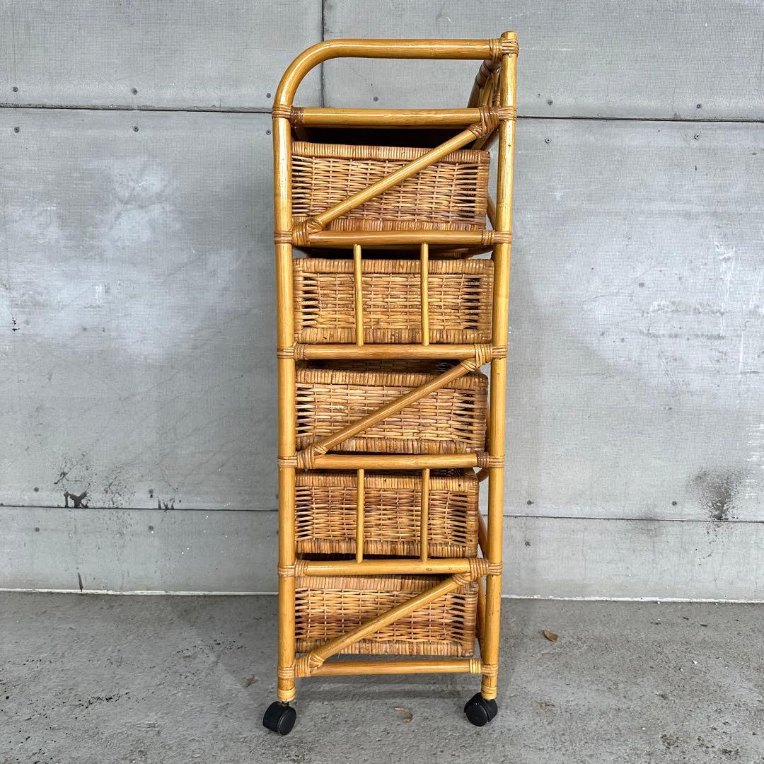 ⭐️即決価格⭐️ラタン 籐家具 5段チェスト　ランドリーラック キャスター付