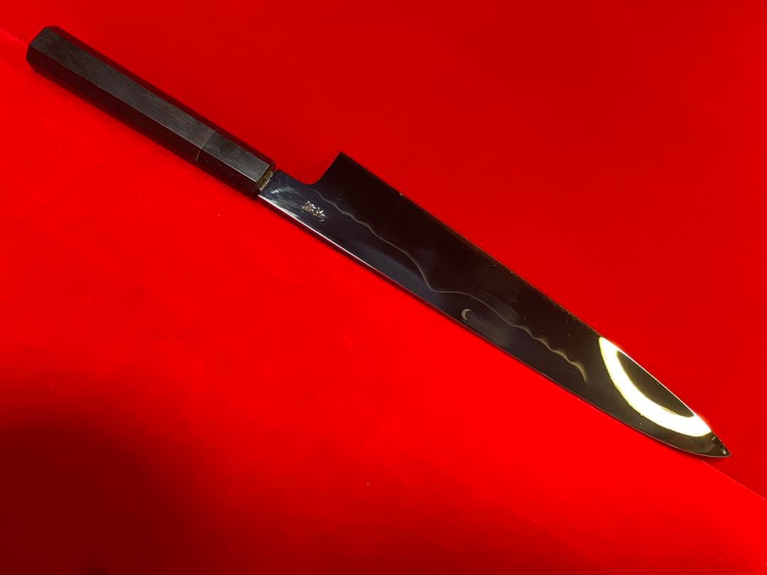 No.01387 包丁　牛刀　本焼　富士山波紋残月波紋　スウェーデン鋼k120