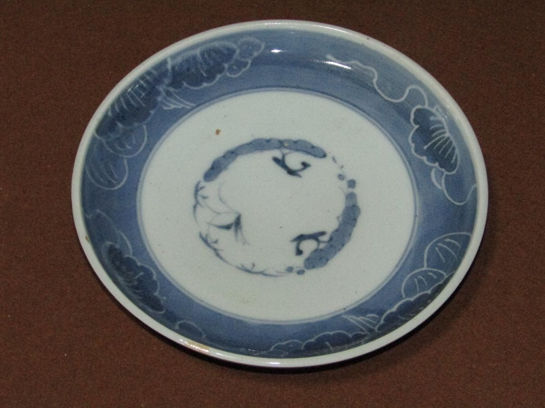 珍品！【染付　墨弾き　松竹梅図　六寸皿　七枚　江戸時代】古伊万里