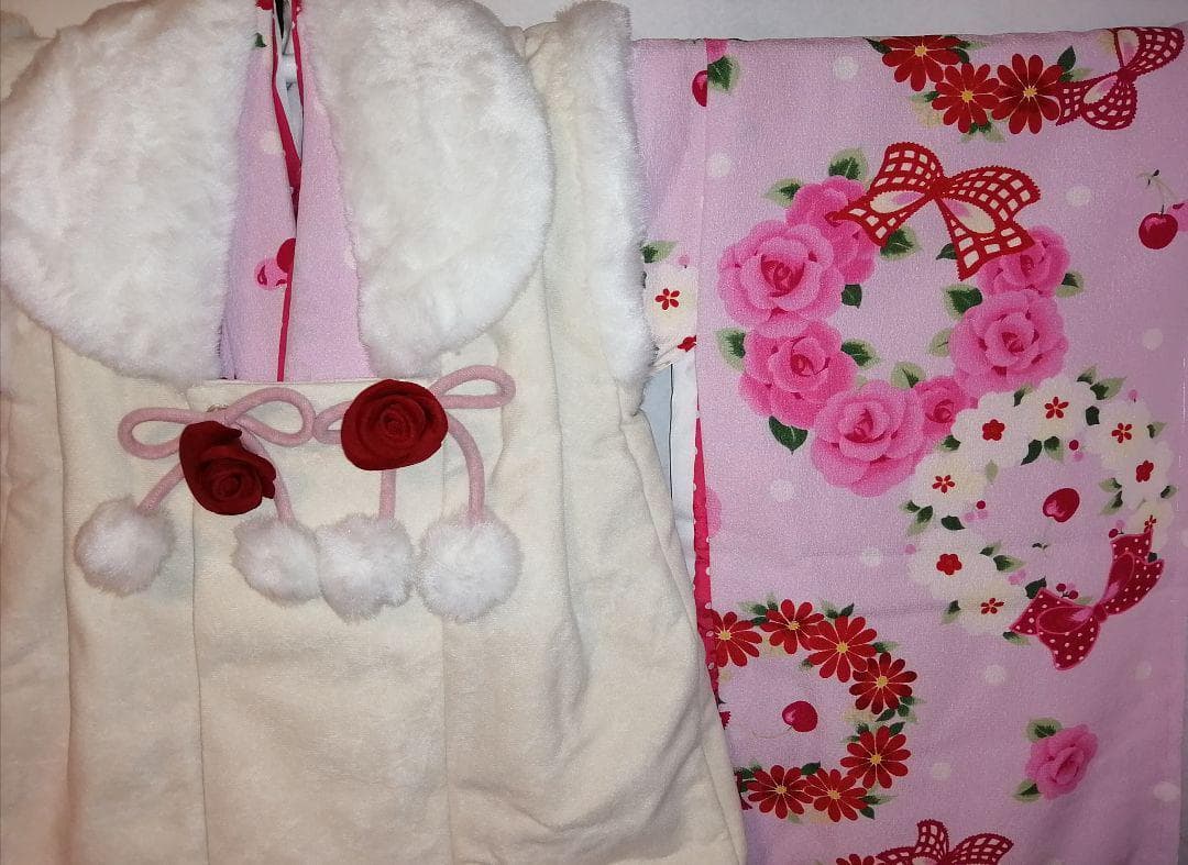 松田聖子ブランド 七五三 3歳.着物.被布.女の子セット巾着 髪飾り 草履付3⑨