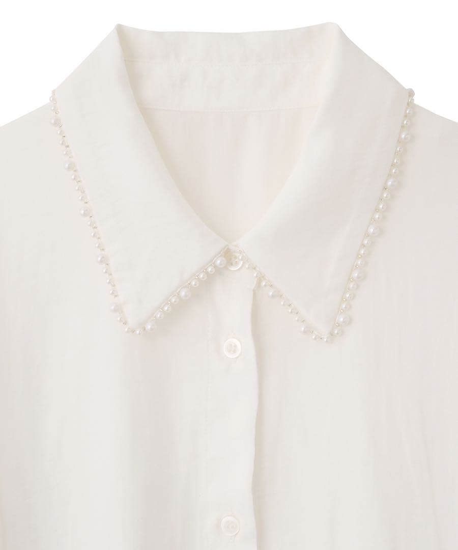 新品タグ付き ココディール パールモチーフペプラムシャツ ホワイト 25AW