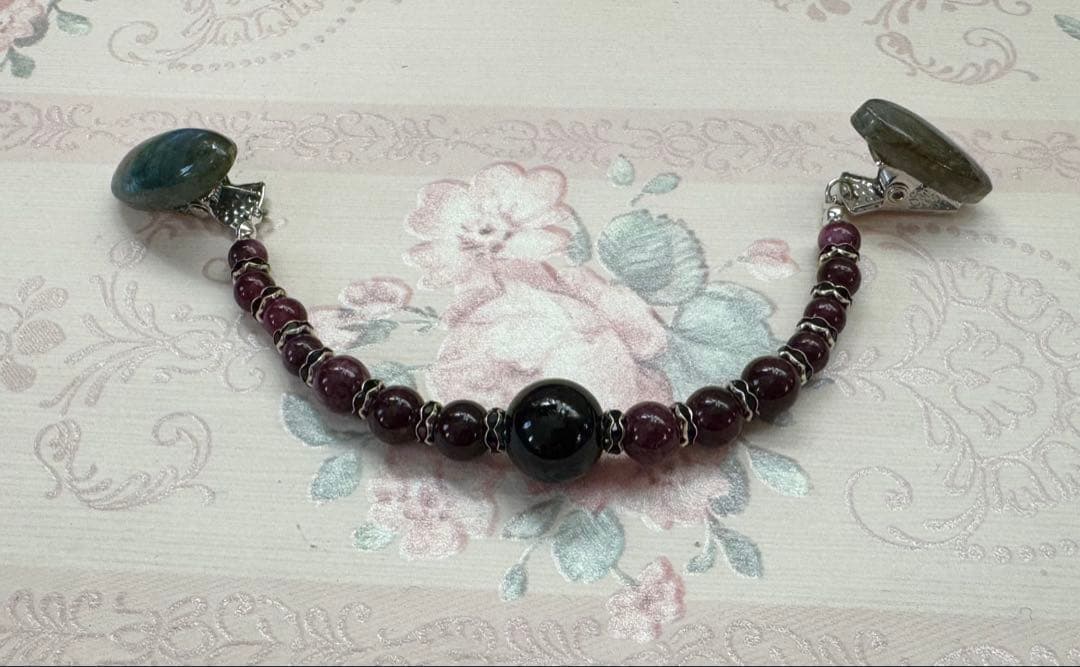 大人兵児帯【クロコダイル　ブラック】　天然石の羽織紐【ワイン】のセット