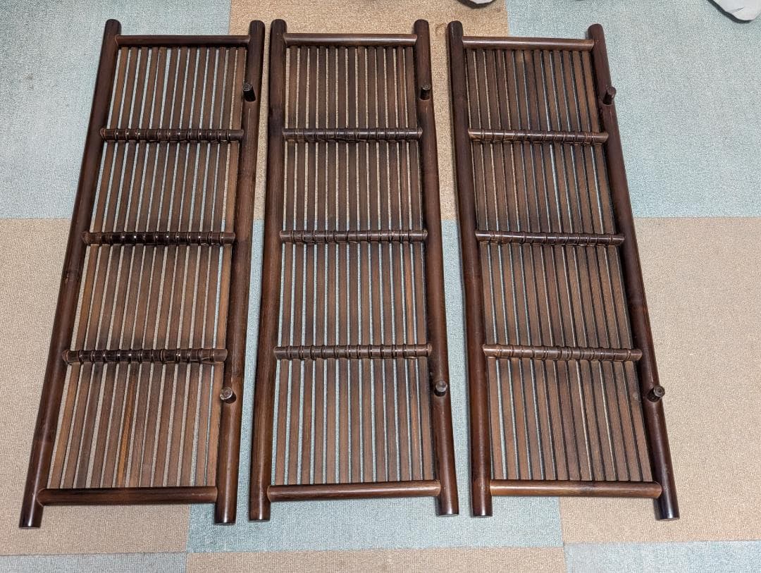 古家具　民芸　竹工芸　三段棚　折り畳み