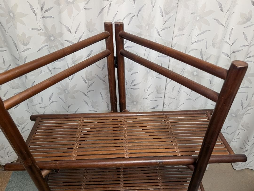 古家具　民芸　竹工芸　三段棚　折り畳み