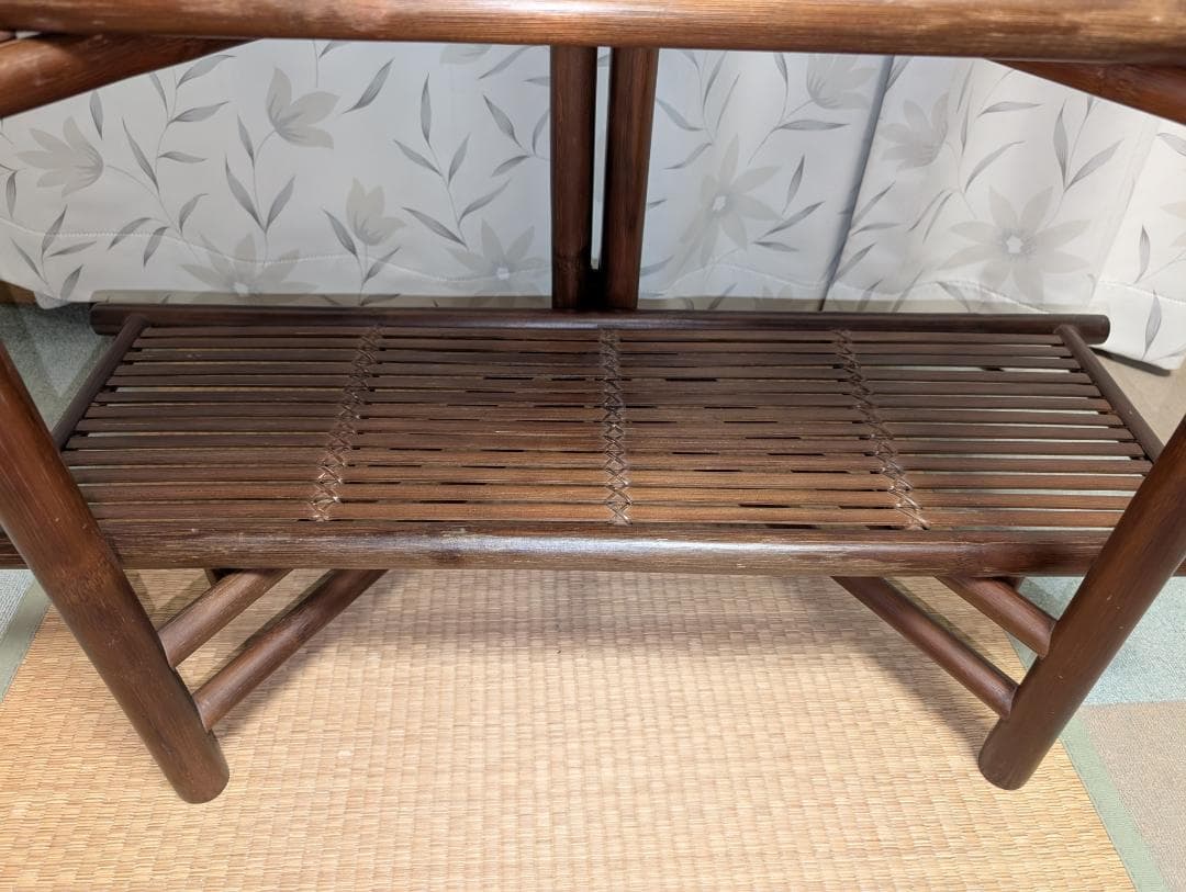 古家具　民芸　竹工芸　三段棚　折り畳み