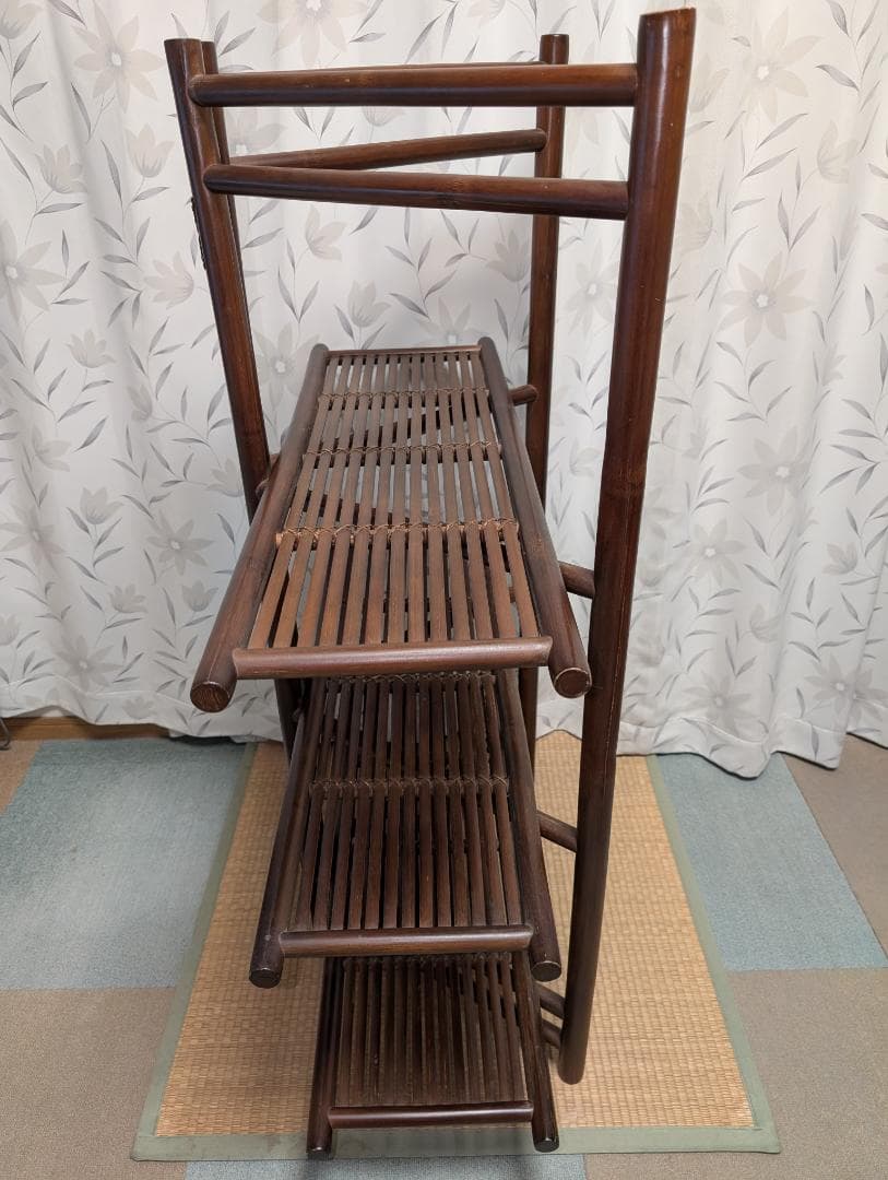 古家具　民芸　竹工芸　三段棚　折り畳み