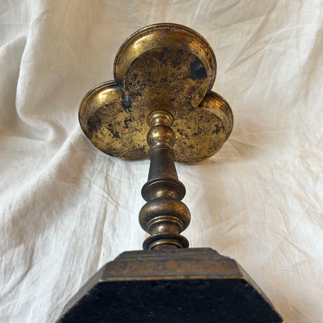 希少　フランスアンティーク 真鍮製 燭台 特大36cm 3つ葉　店舗什器　B