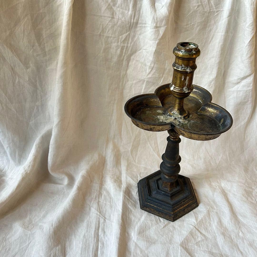 希少　フランスアンティーク 真鍮製 燭台 特大36cm 3つ葉　店舗什器　B