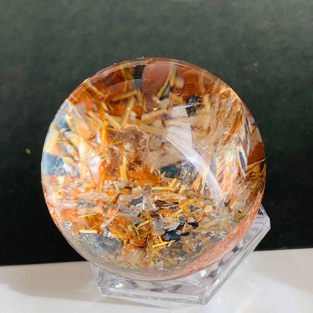 タイチンルチル　パイライト共生　ガーデンクォーツスフィア　46ミリ B7