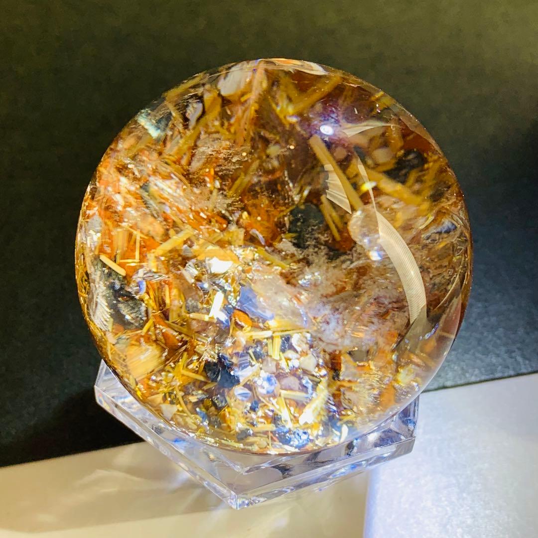 タイチンルチル　パイライト共生　ガーデンクォーツスフィア　46ミリ B7