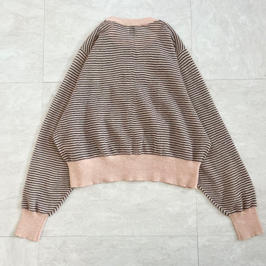 6(ROKU)シアー ボーダー カーディガン ピンク 洗える 羽織 2024