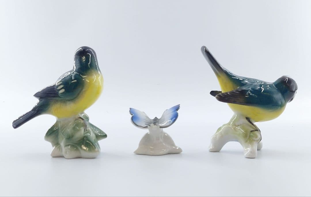 Wagner&Apel ワーグナー＆アペル 小鳥とチョウのオブジェ 陶器製 置物