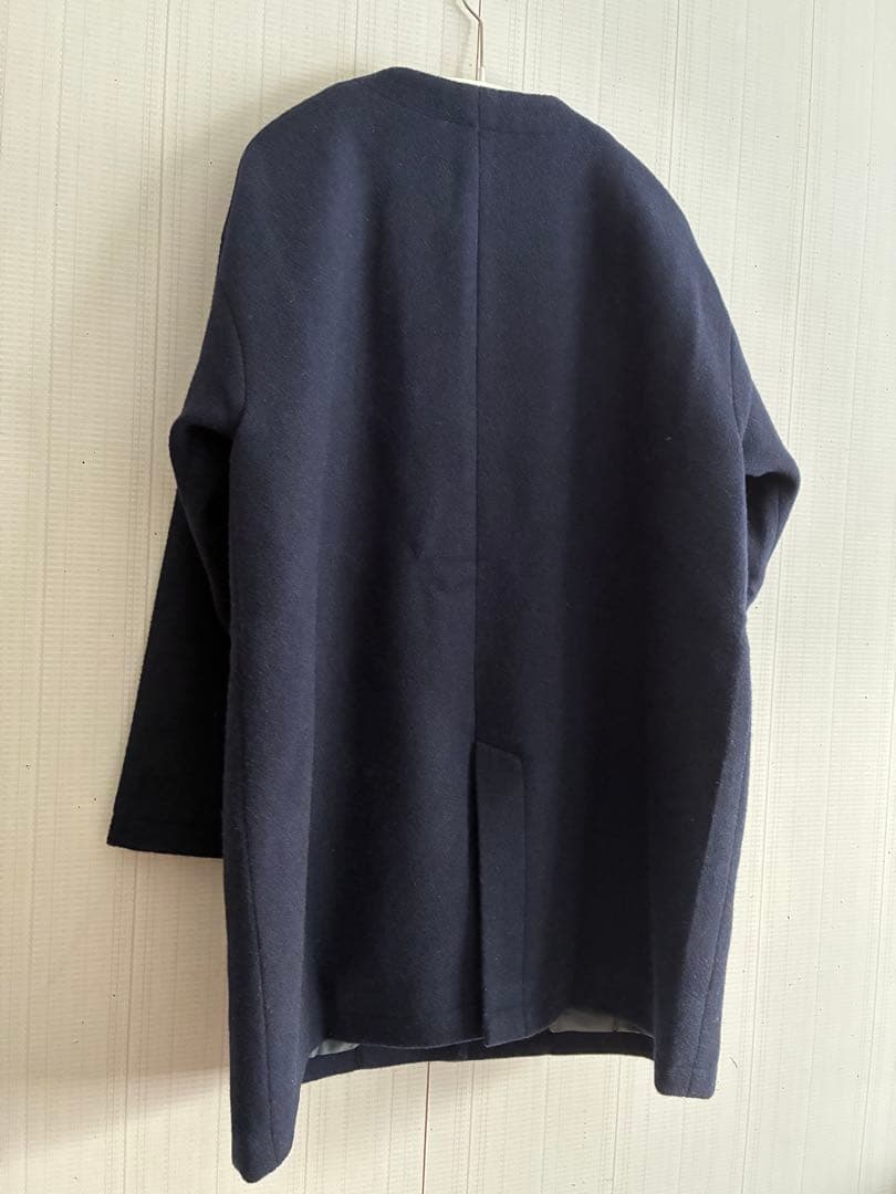 【美品】Commencementノーカラー ウールコート ミドル丈　ネイビー