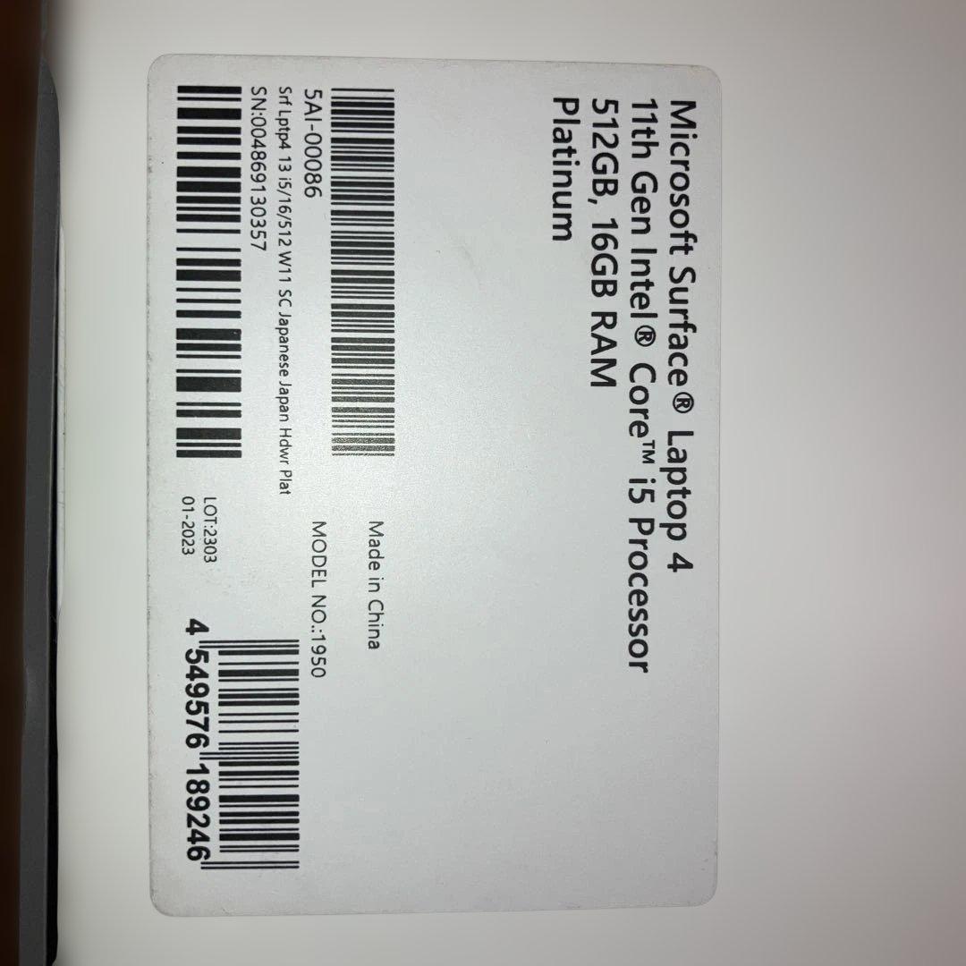 Windowsノート本体 Microsoft Surface Laptop 4 512GB16GB RAM