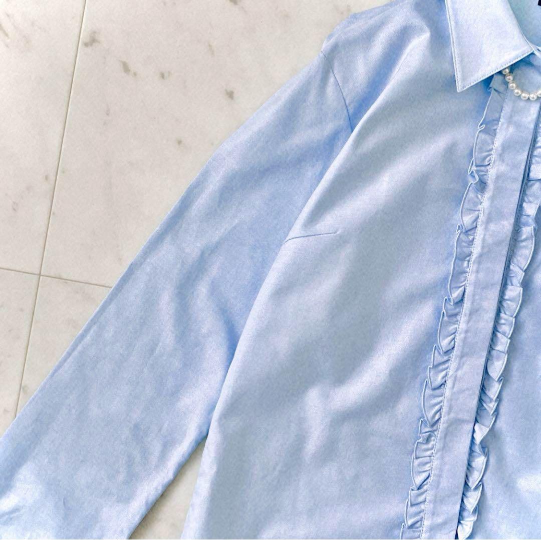 極美品 グッチ GUCCI フロントフリル 比翼仕立て コットンブラウス 長袖