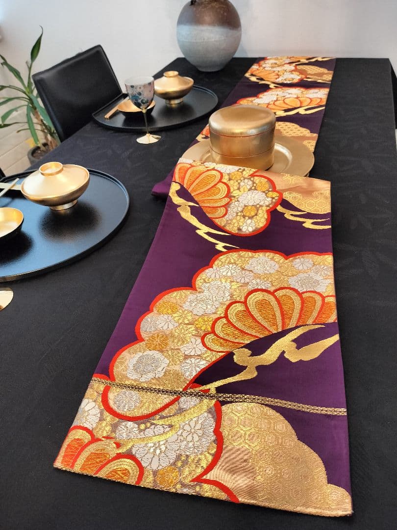 A616★逸品‼️豪華刺繍‼️ひな祭り‼️袋帯正絹テーブルランナー2ｍ2cm