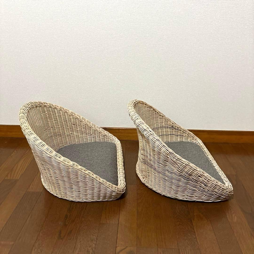 【良品】関家具 フロアチェア 座椅子 ラタン ２脚セット