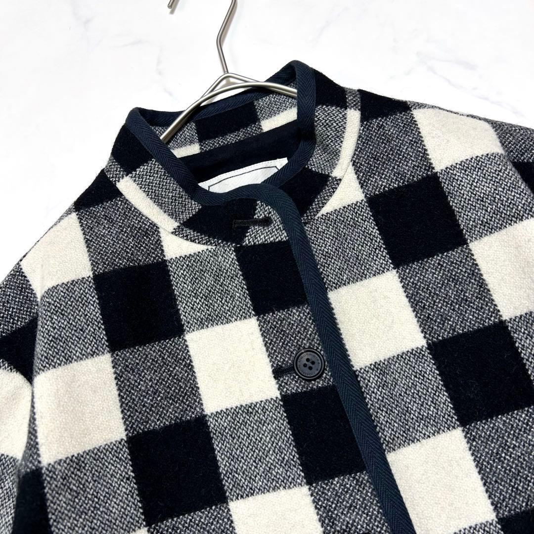 マドモアゼルノンノン ウールチェック ノーカラージャケット ウールコート日本製