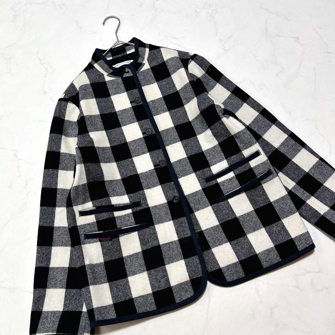マドモアゼルノンノン ウールチェック ノーカラージャケット ウールコート日本製