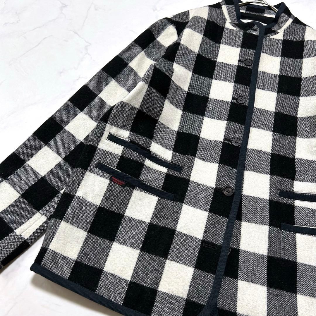 マドモアゼルノンノン ウールチェック ノーカラージャケット ウールコート日本製