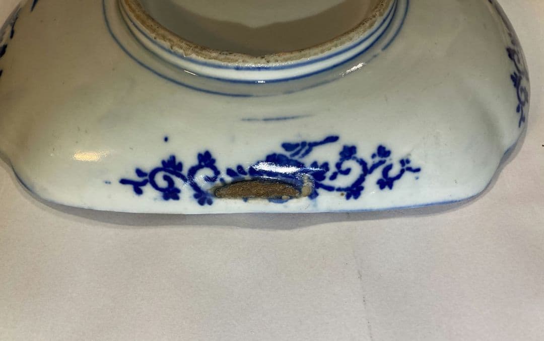 微塵唐草 印判 染付け 角皿