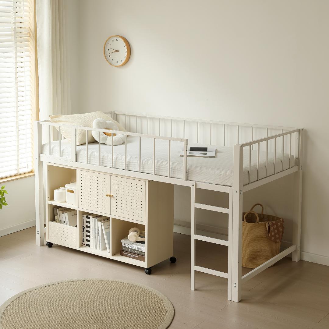 ロフトベッド パイプベッド シングル 高さ110cm 子供ベッド　WHITE