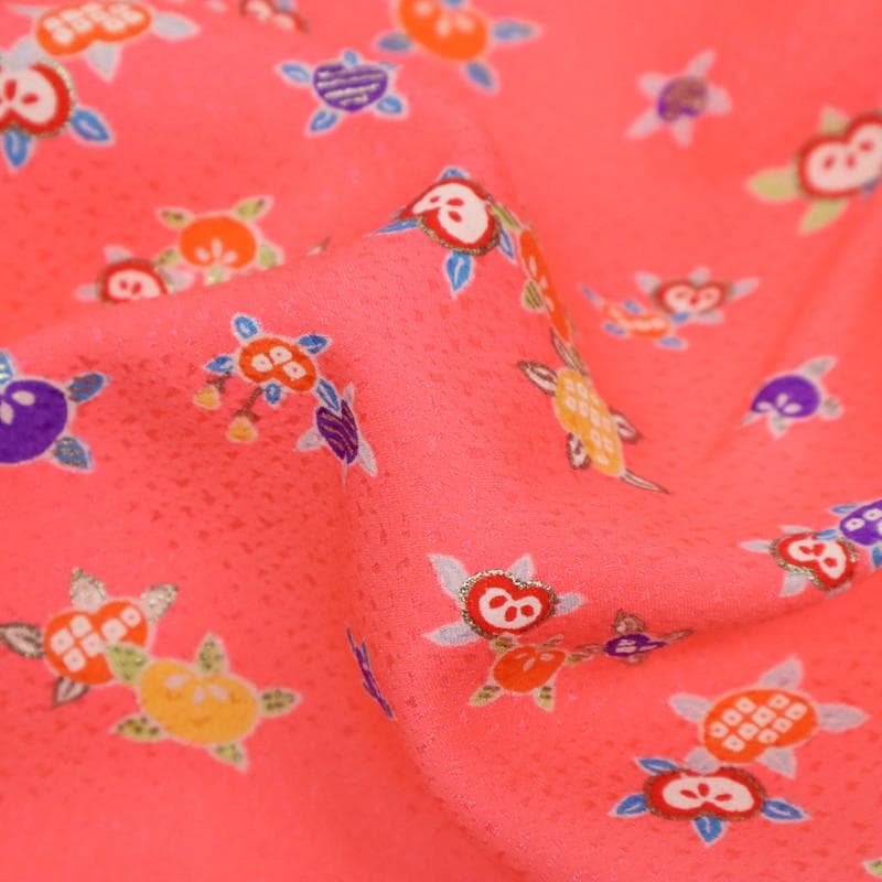 【七五三】5点セット＊3歳～女児 橘柄 ピンク 子供着物作り帯 化繊 9RM3