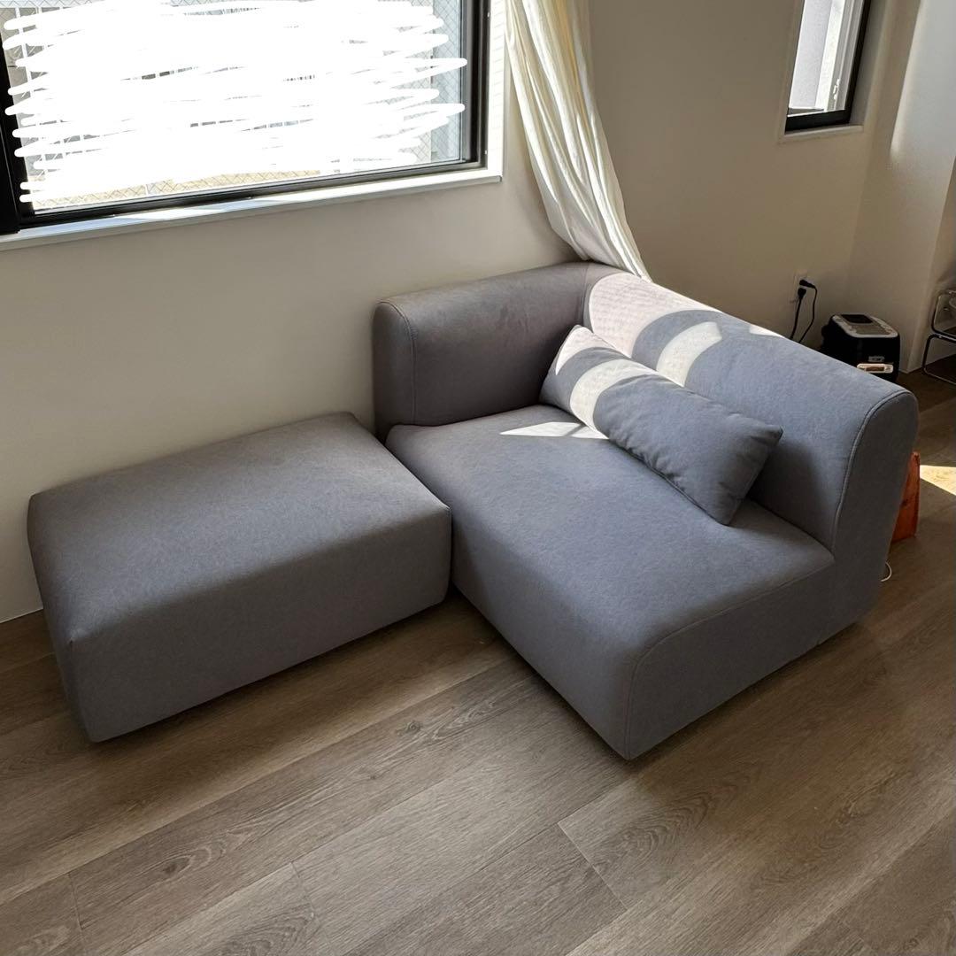 【美品】2人掛けソファ＋オットマン　グレー
