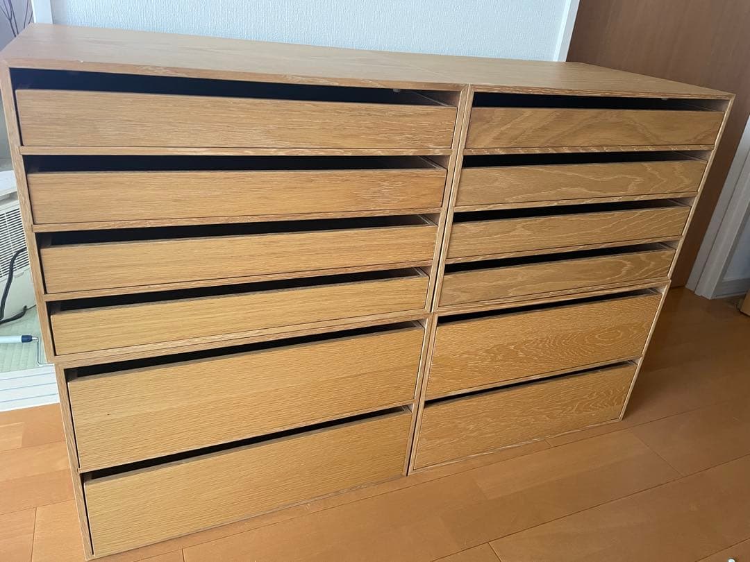 無印良品　木製収納ケース　引出し式　4段　ワイド　ナチュラル　オーク材①