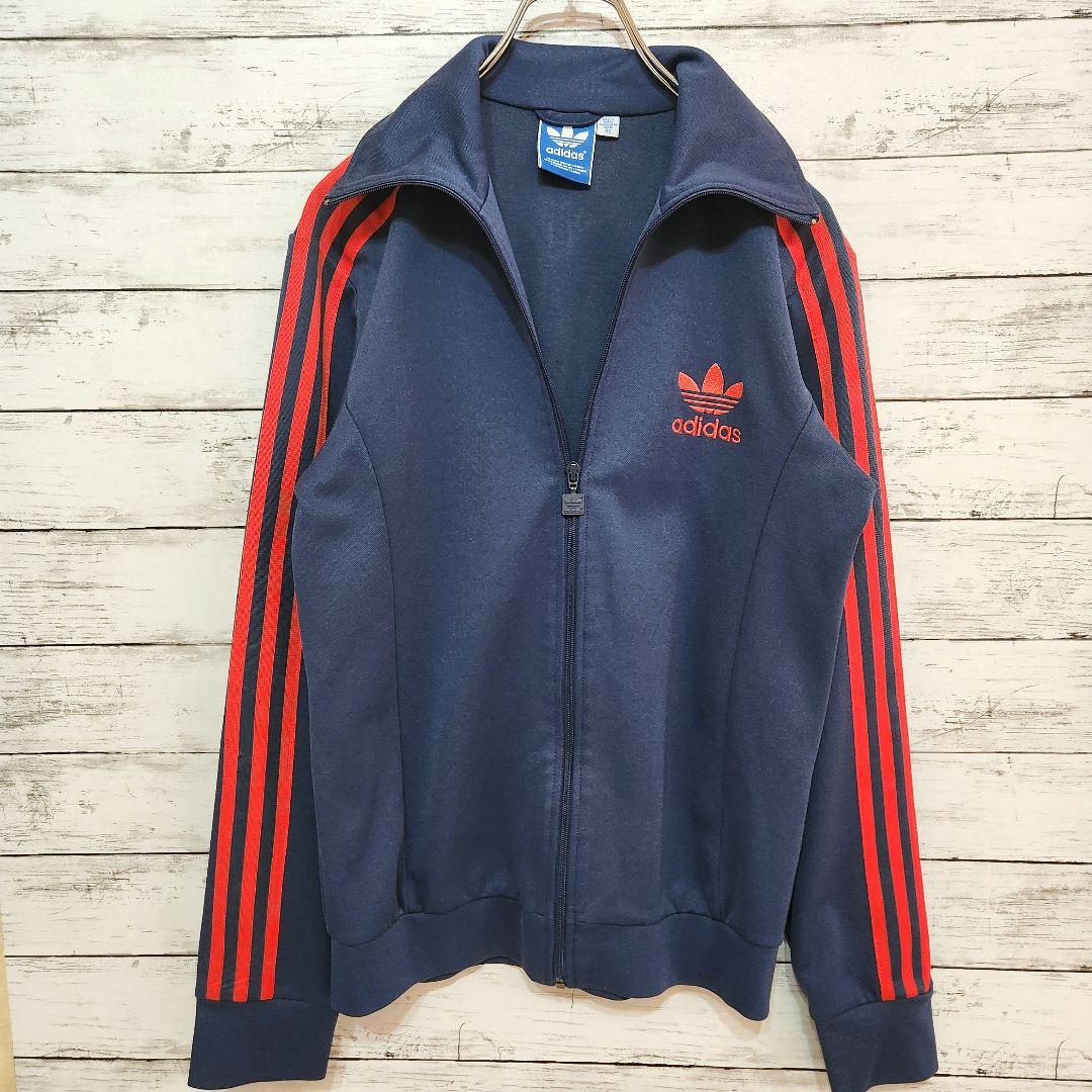 adidas アディダス L トラックジャケット 紺赤 スリーライン ジャージ