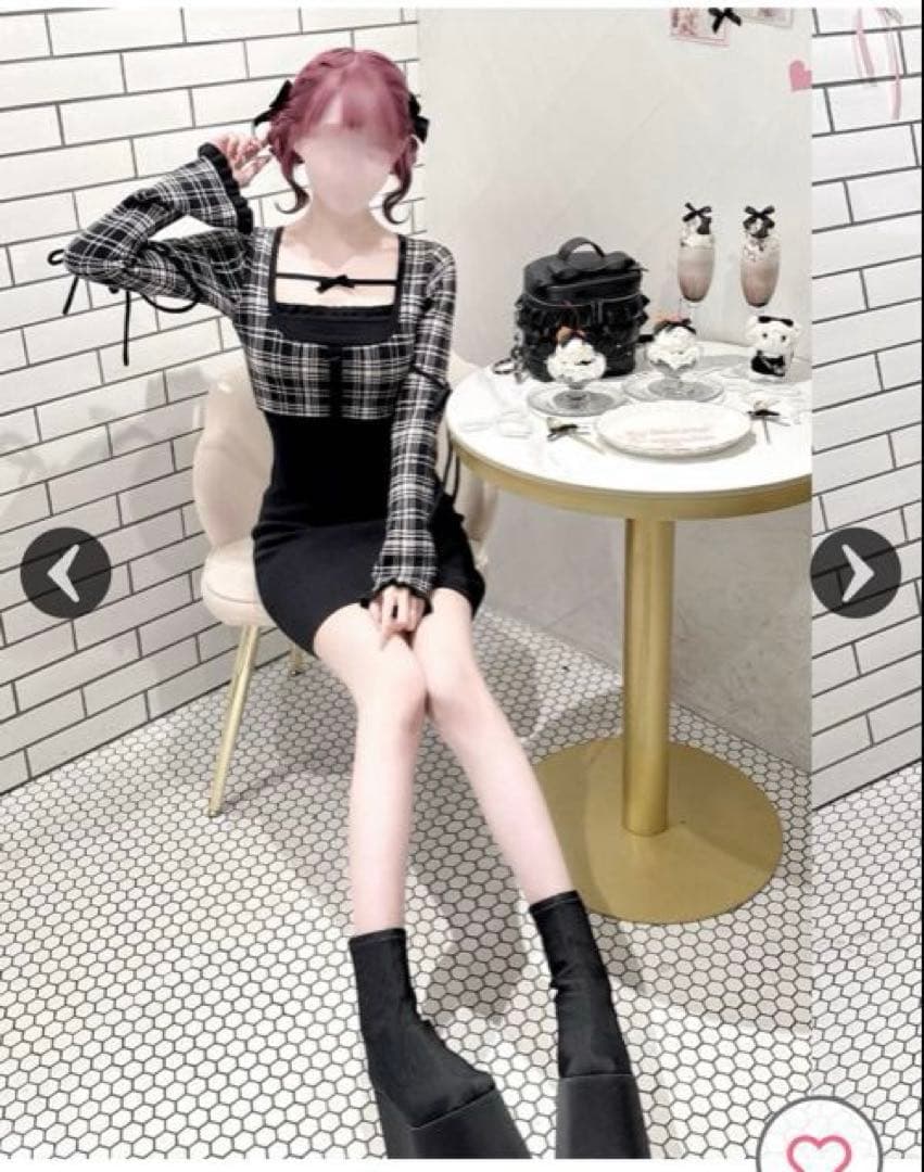 チェックリボンドッキングワンピース