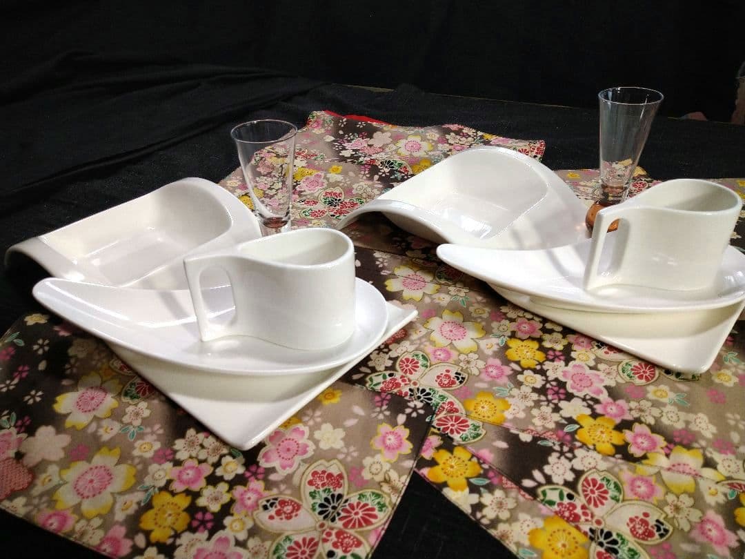 ♥豪華に高級ホテル演出⬛【オリジナルウエーブ長大皿演出セット】♥４種２組計８点