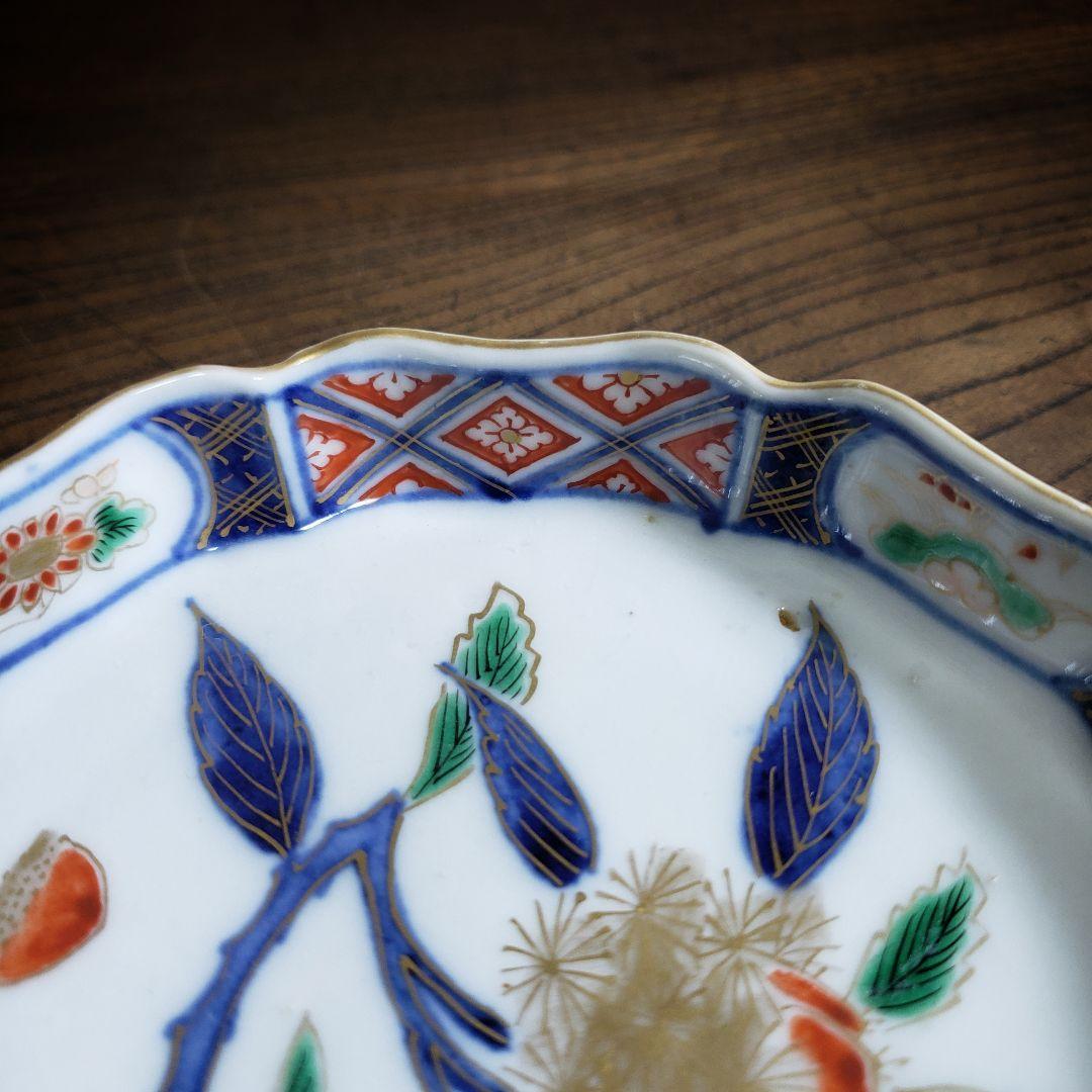 小皿　大聖寺伊万里　染錦　栗絵　明治　古伊万里　輪花