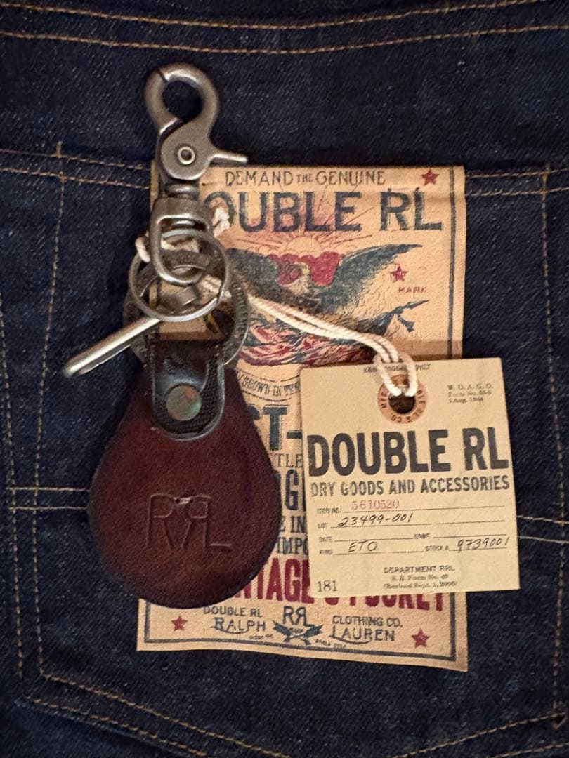 RRLレザーキーフォブ フック付き キーリング コンチョ カービングツールド