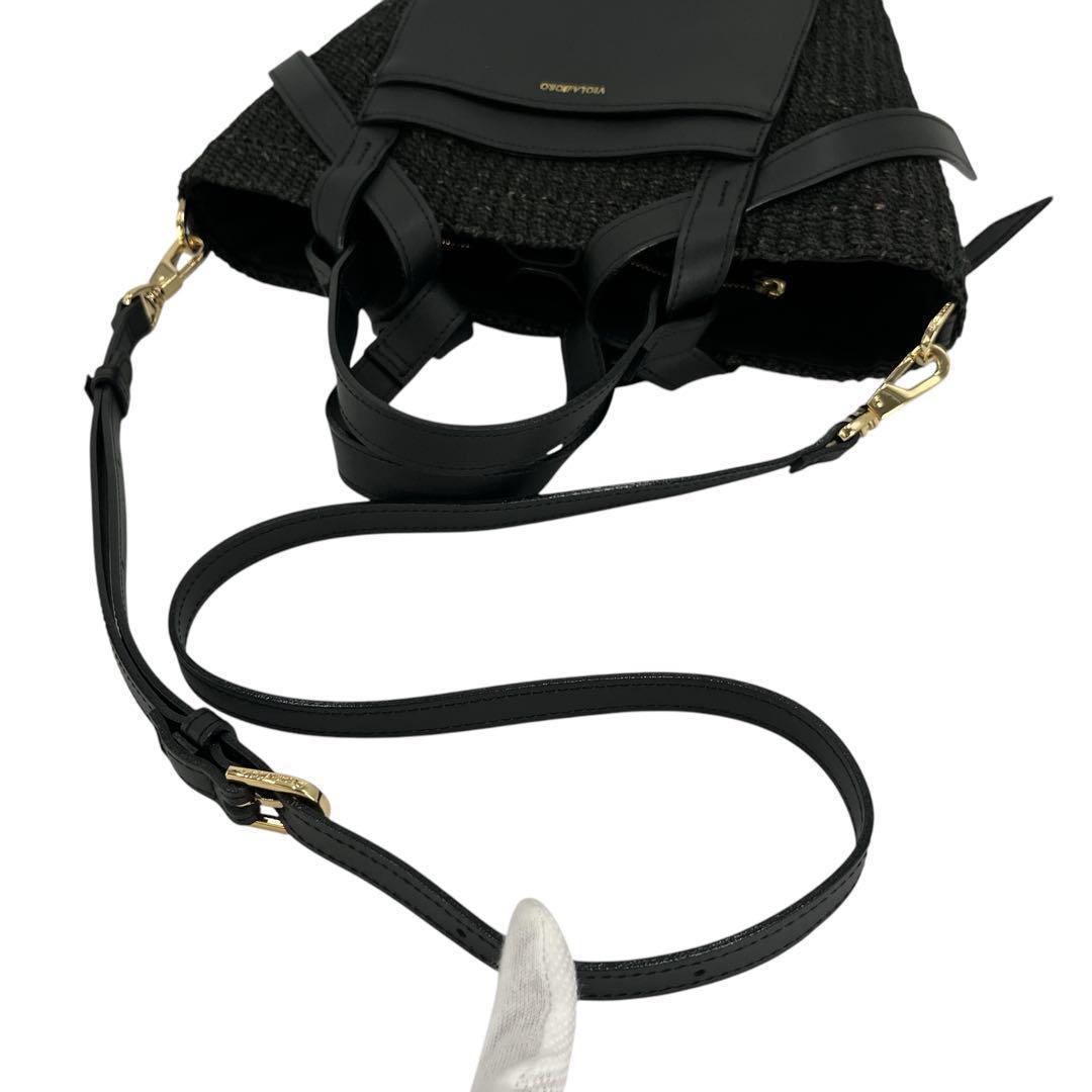 ヴィオラドーロ　2way かごバッグ　ショルダーバッグ　ミロ　アバカ　レザー　黒