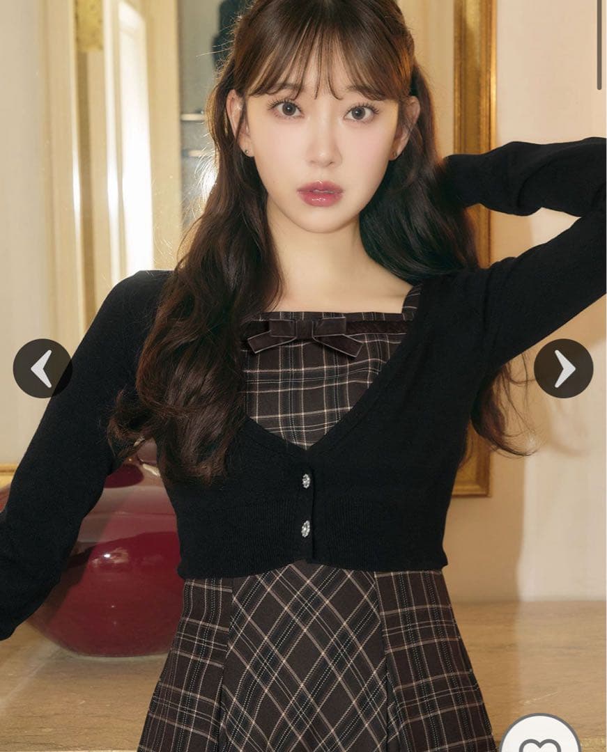 michellMacaron ランダムチェックアンサンブルワンピ ブラウン