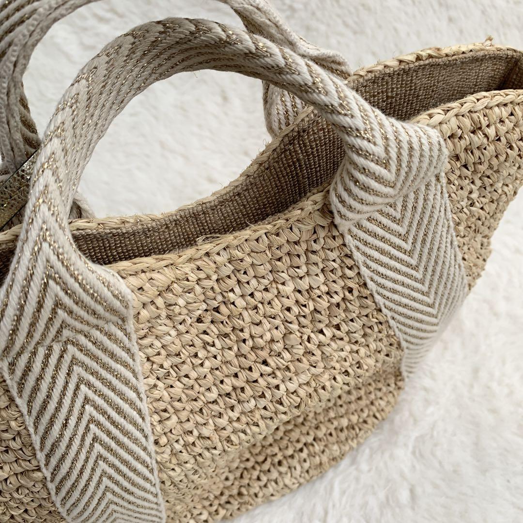 VIOLA d'ORO かごバッグ ラフィア 2way テープハンドル タッセル