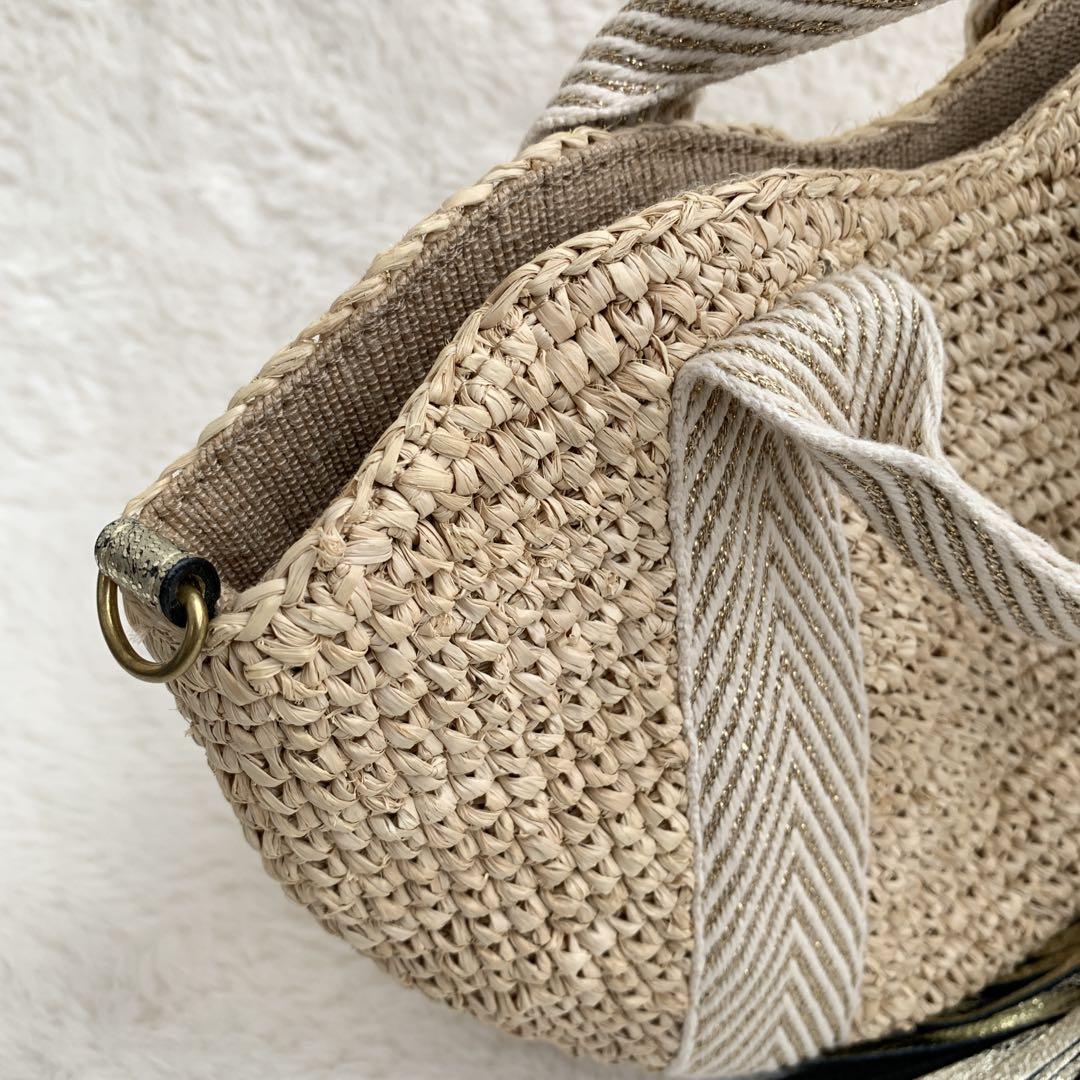 VIOLA d'ORO かごバッグ ラフィア 2way テープハンドル タッセル