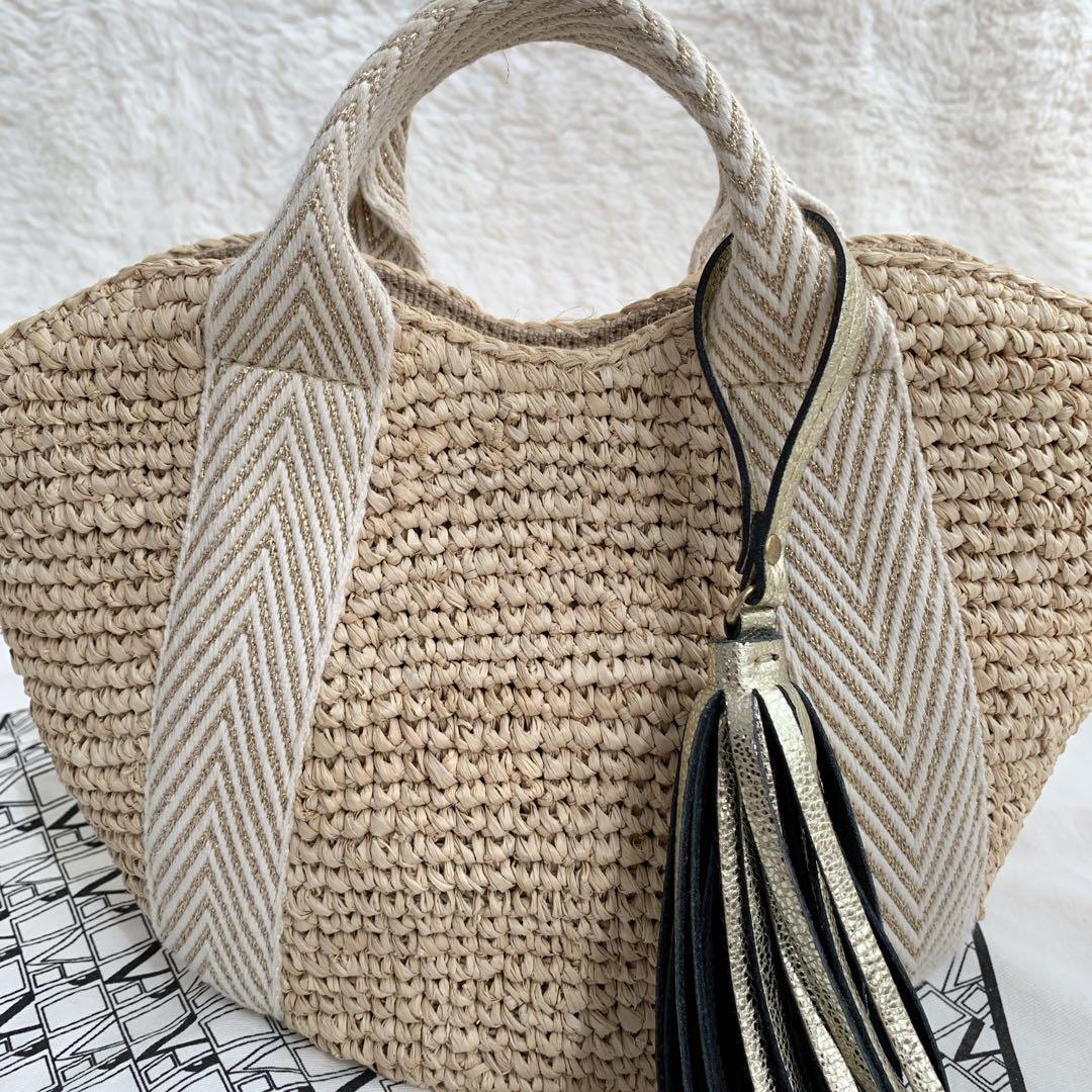 VIOLA d'ORO かごバッグ ラフィア 2way テープハンドル タッセル