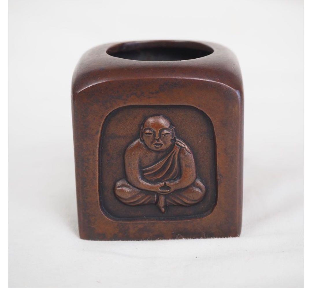 送料無料　金工作家　金谷宗林作　銅製四方仏蓋置　共箱　煎茶道具