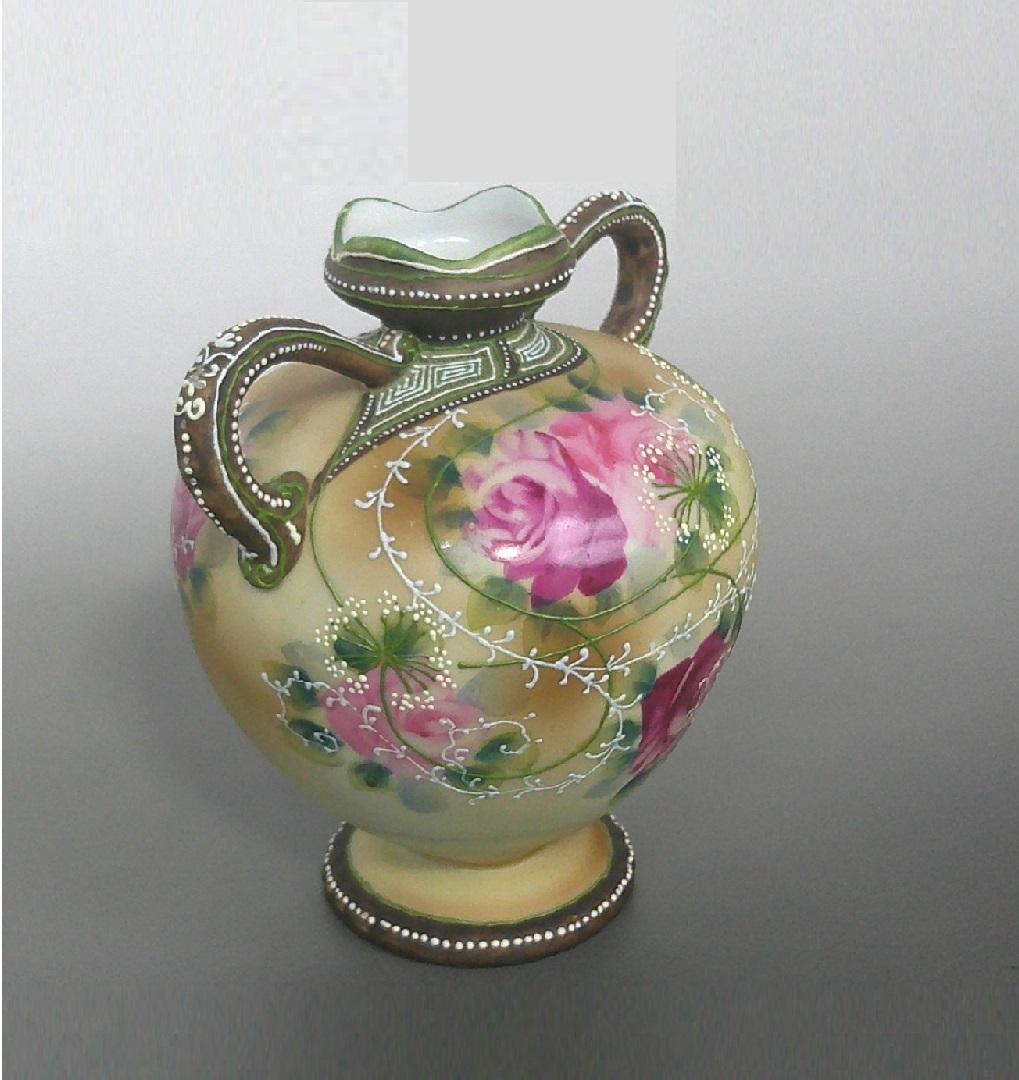 明治 オールドノリタケ バラ盛り上げ花瓶