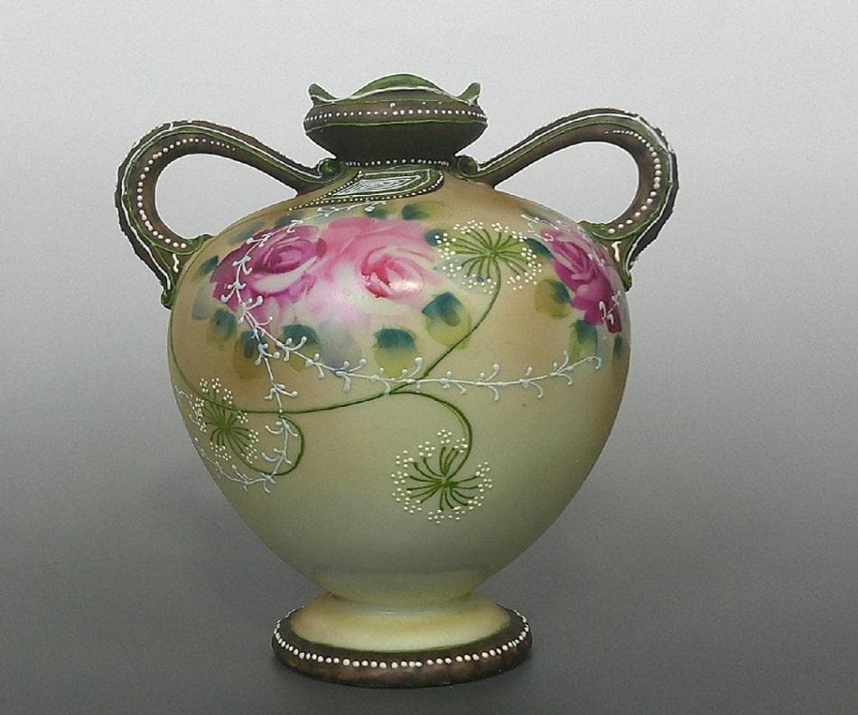 明治 オールドノリタケ バラ盛り上げ花瓶