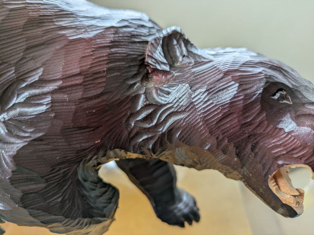 5#.昭和レトロ　熊の置き物　堀井作　木彫り民芸品