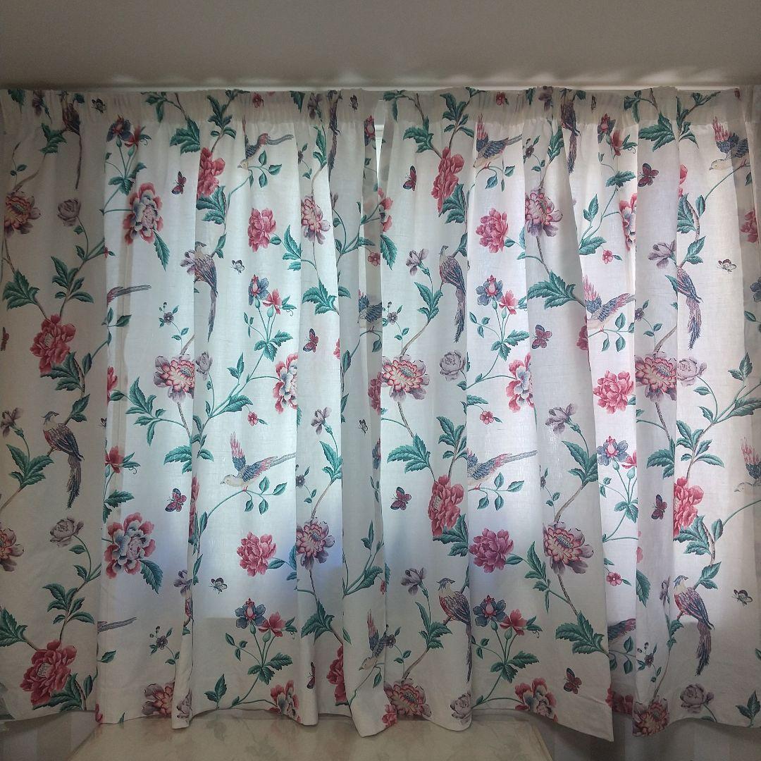 ローラアシュレイ エルベデンクリムゾン ハンドメイドカーテン ペンシルプリーツ