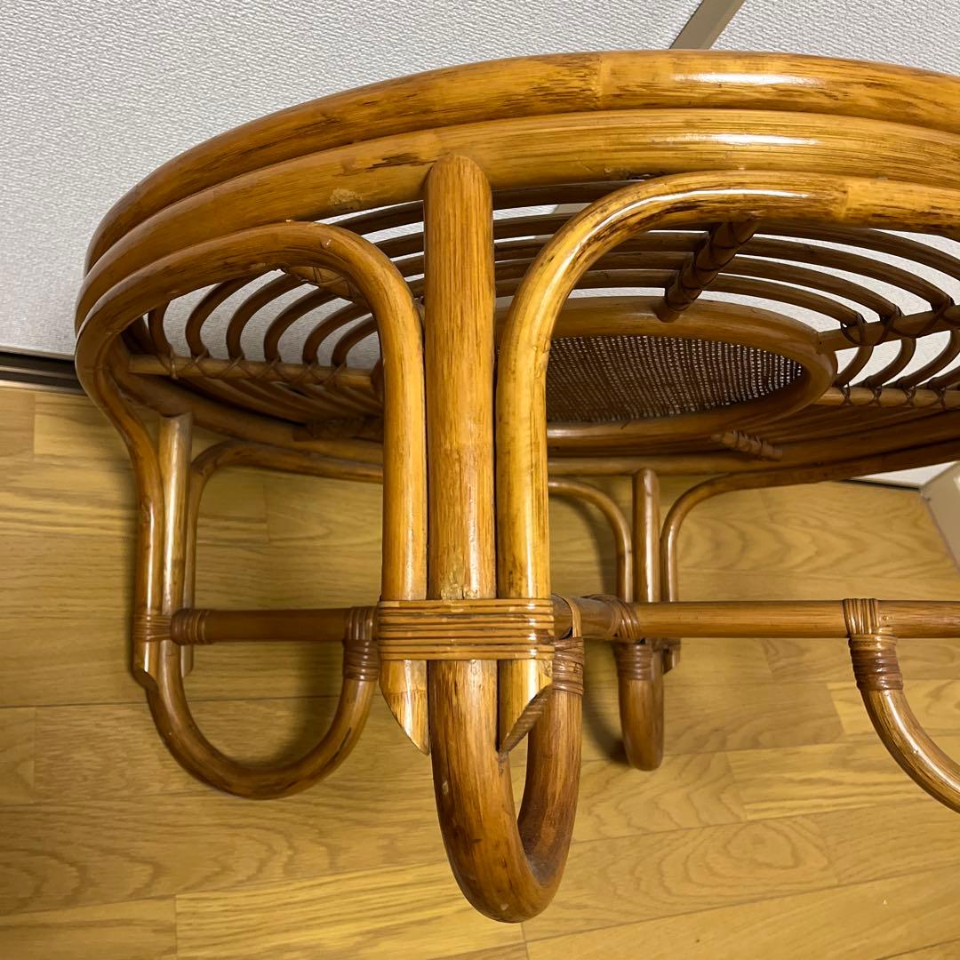 籐家具 ラタンラウンドローテーブル 籐素材 円卓 座卓 机 ラタン 昭和レトロ