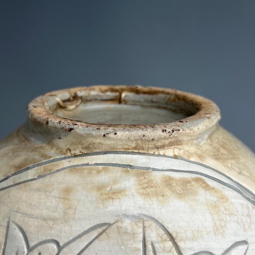 高麗三島刷毛目象嵌魚紋扁壺 李朝高麗コレクター放出品陶磁古玩朝鮮美術A1-48