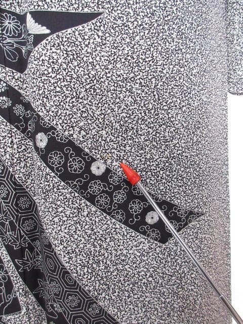 着用少ない！たたき染め＊金彩＊刺繡＊白＆黒＊作家物＊訪問着＊１６１ｃｍ＊裄６５