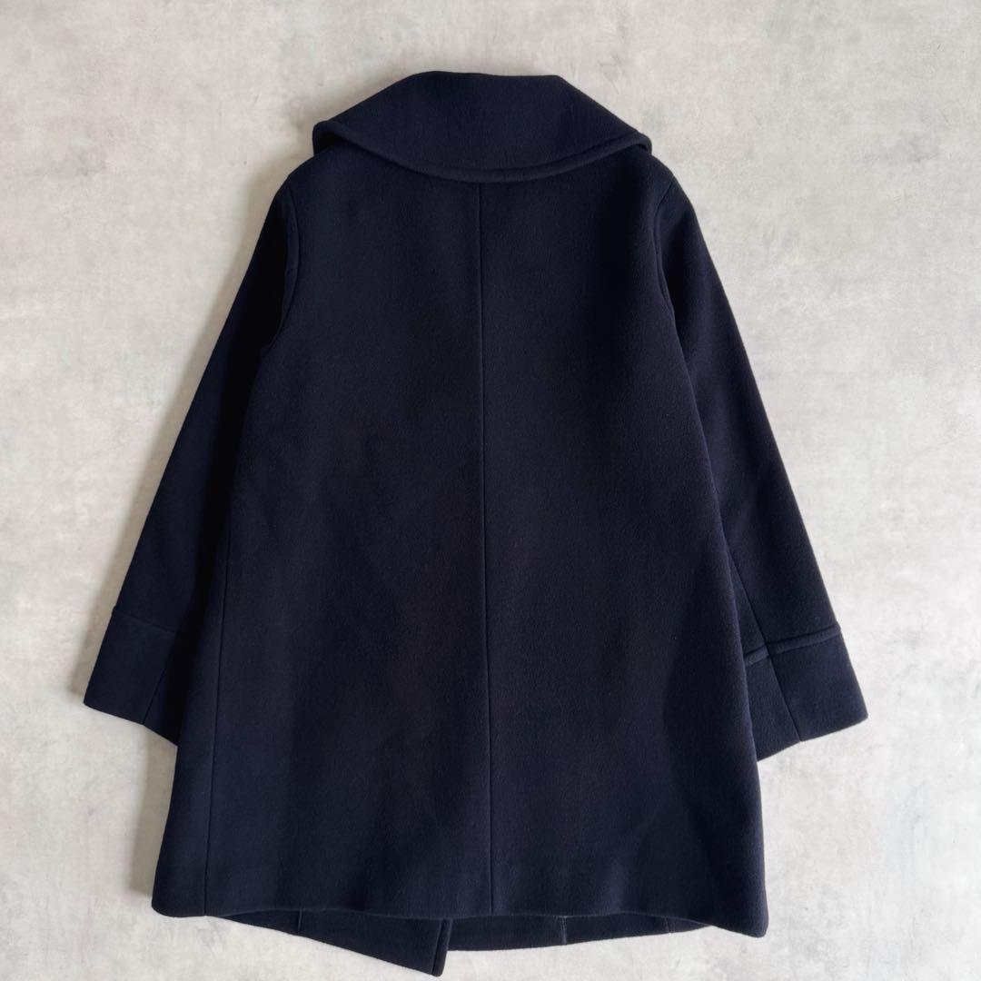 美品▲シップスエニィ SHIPS anyウール ラペル コート ネイビー