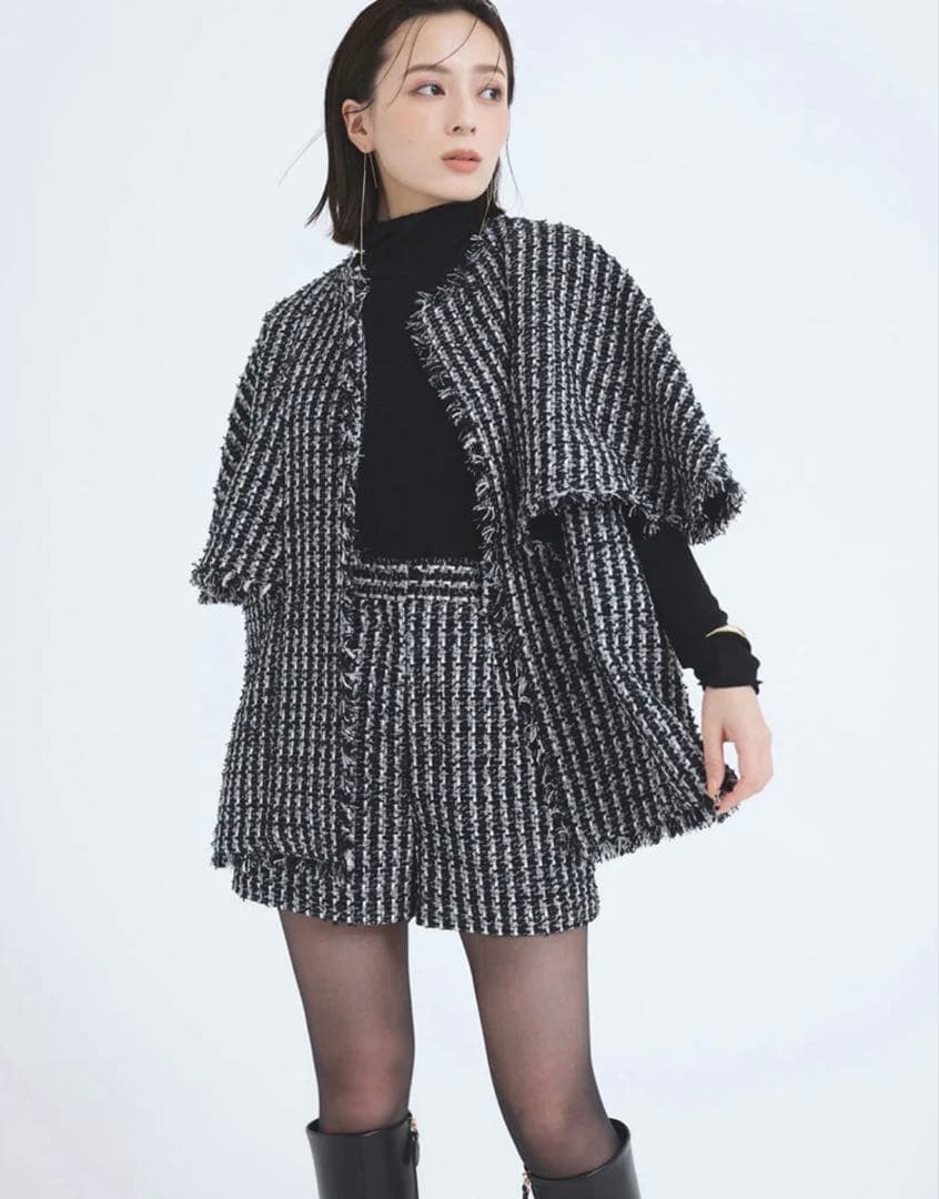 【美品】anuansツイードケープコート